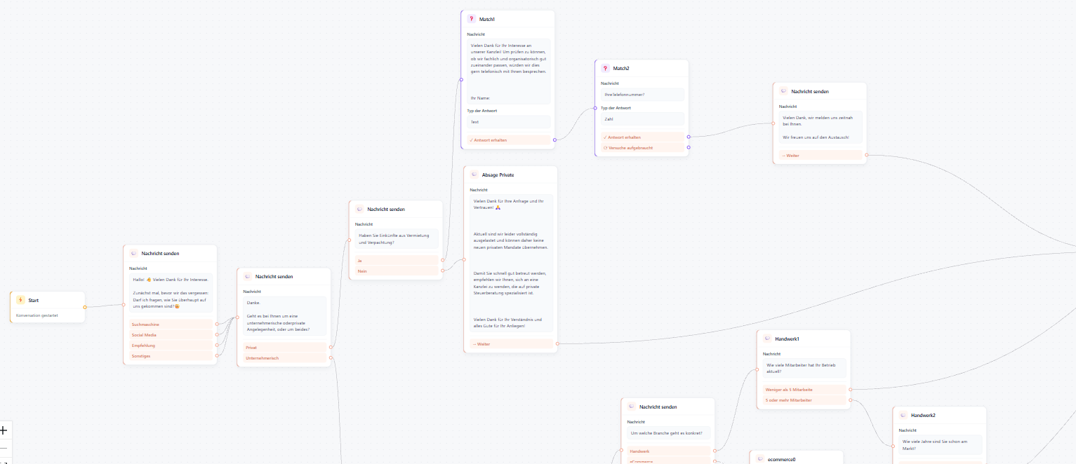 Screenshot of the flow builder with connected conversation steps