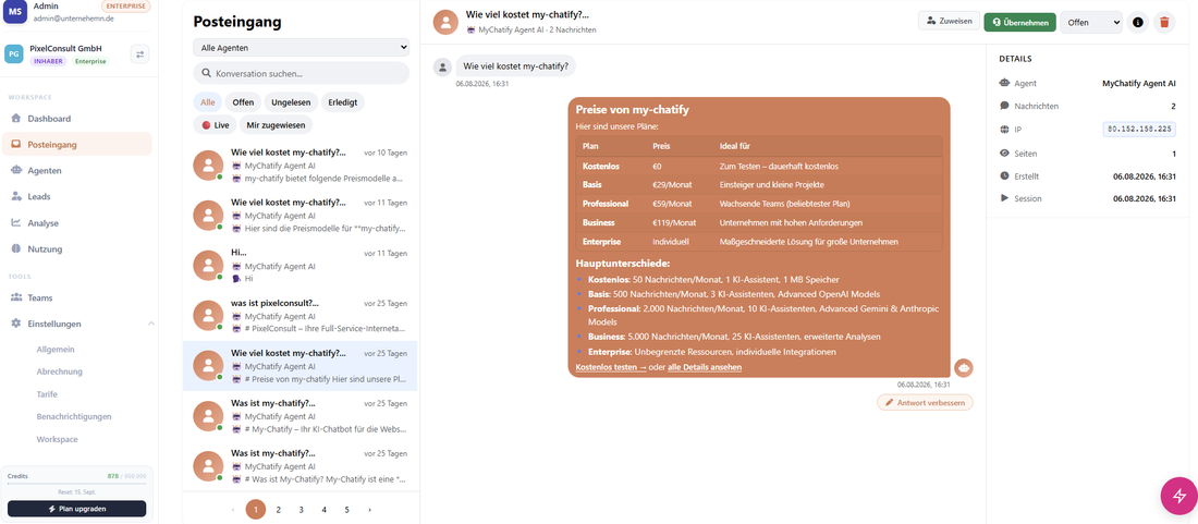 Screenshot of the inbox with conversation list and an open chat